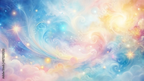 Soft, blended watercolor background featuring gentle swirls of pastel pink, blue, and yellow hues, creating a dreamy, ethereal atmosphere perfect for creative design elements.