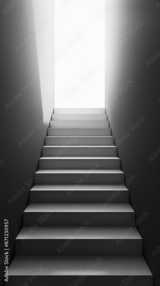 Staircase leading to bright light, minimalistic design Staircase leading to bright light, minimalistic design
