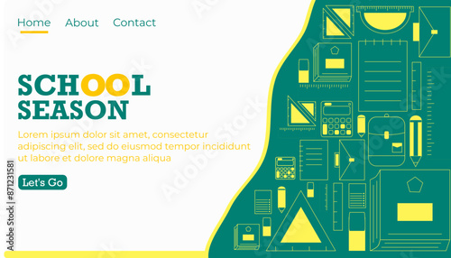 Back to school illustration vector, illustration of school equipment icons with a combination of green, yellow and orange. suitable for landing page templates or web banners, with a flat design style