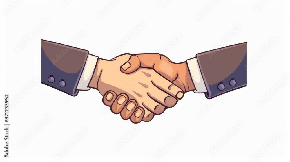 A cartoon-styled handshake illustration showing two hands clasped together, representing formal agreement, business partnership, and cooperation in a playful visual format. A cartoon-styled handshake illustration showing two hands clasped together, representing formal agreement, business partnership, and cooperation in a playful visual format.