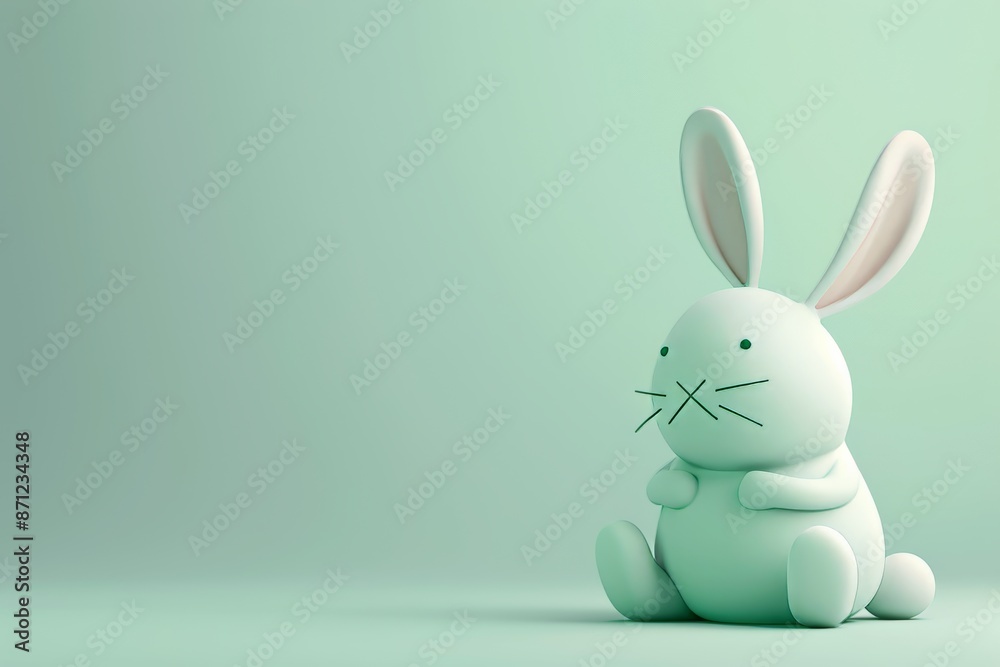 Fototapeta premium A charming cartoon rabbit depicted on a light mint green background