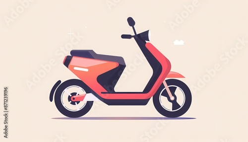 Modern illustration of a stylish red scooter on a beige background, showcasing simplicity and elegance in transport design.