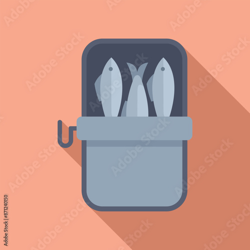 Aluminum can full of sardines preserved in oil with a ring pull, top view, flat design icon with long shadow
