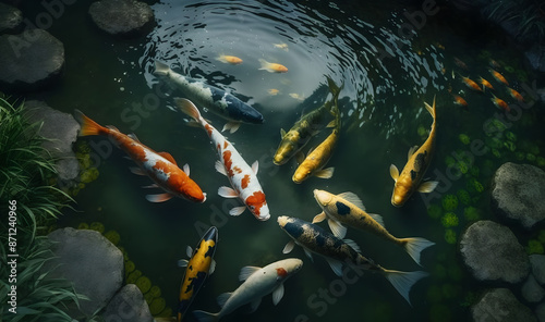 Colorful koi fish swimming in the lake