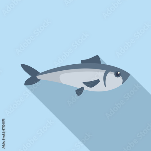 Minimalist illustration of a fish swimming underwater with a long shadow