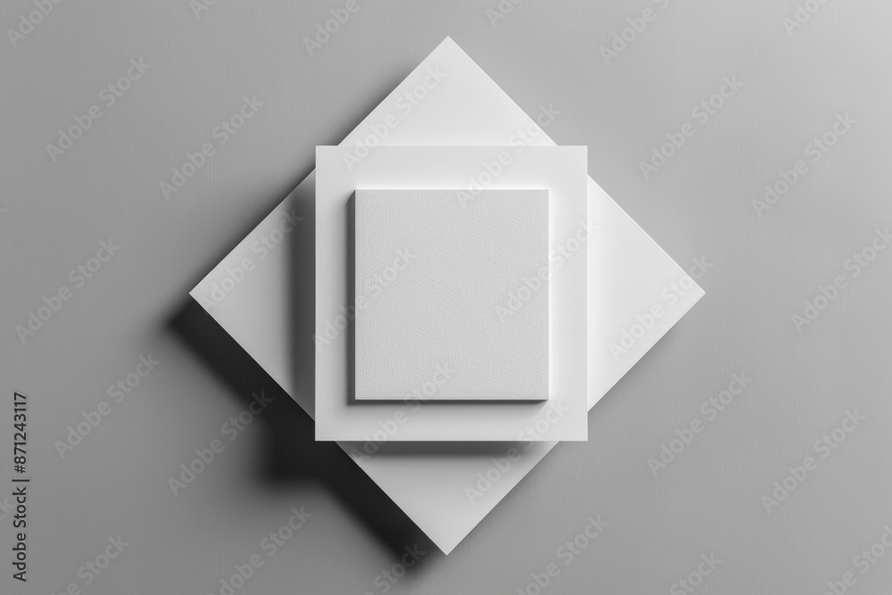 Minimalist geometric shapes, layered squares and diamonds on grey background