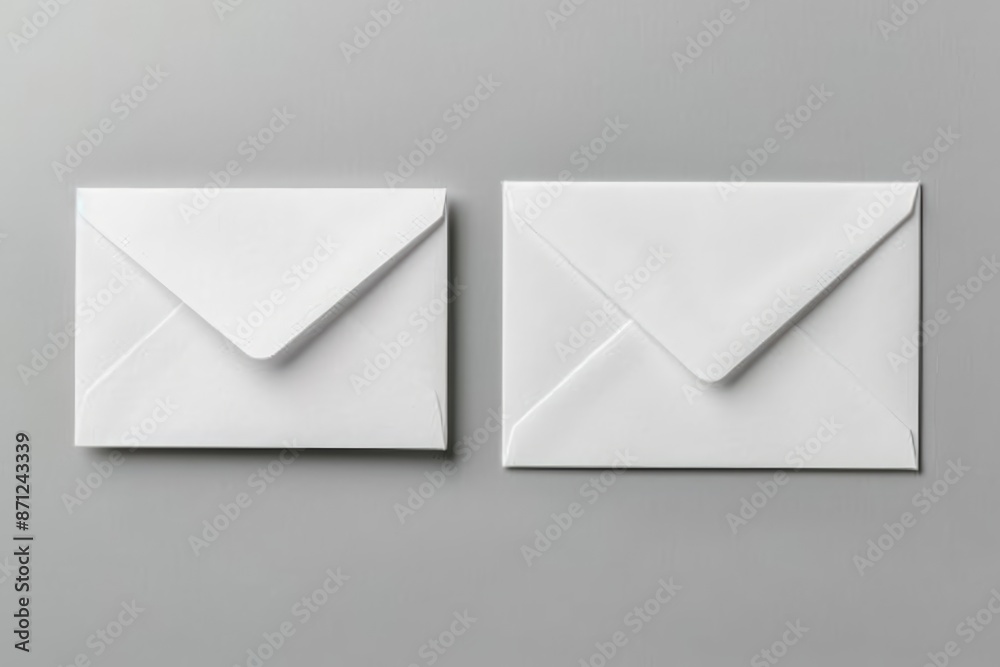 Two white envelopes on a neutral gray background, symbolizing communication and correspondence. Two white envelopes on a neutral gray background, symbolizing communication and correspondence.