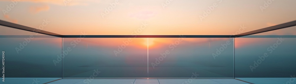 Fototapeta premium Closeup of a modern glass and metal balcony railing, railing, contemporary design