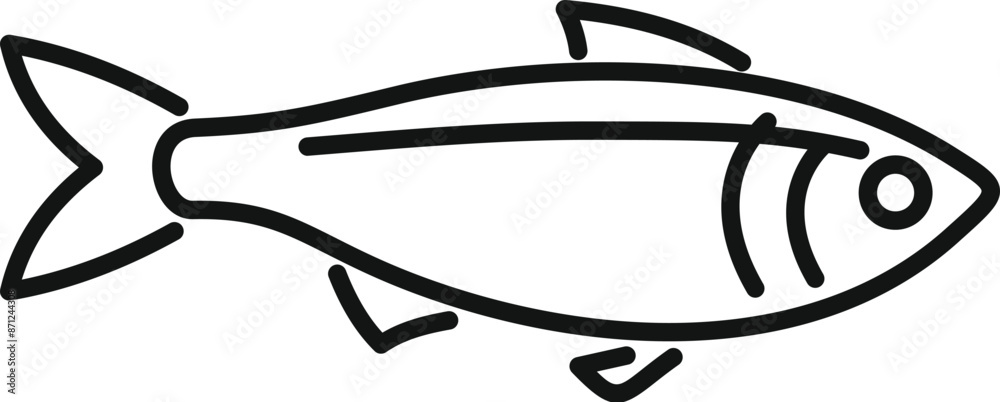 Simple and minimal black and white drawing of a fish swimming in water, side view Simple and minimal black and white drawing of a fish swimming in water, side view