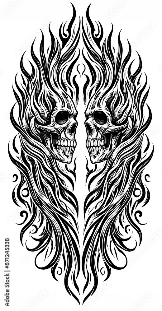 Fototapeta premium TRIBAL TATOO トライバル タトゥ 刺青 和柄 頭蓋骨ドクロ skull