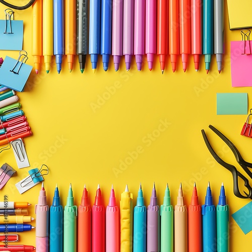 Colorful Stationery on Yellow Background