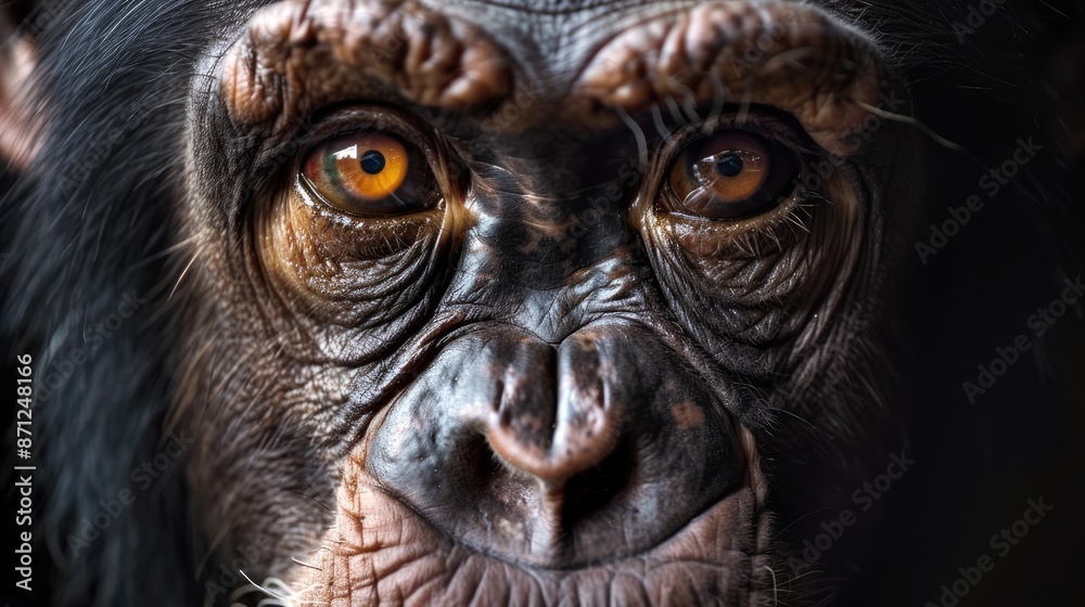 Capture the curiosity and intelligence in the eyes of a chimpanzee