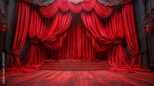 Magic theater stage red curtains show
