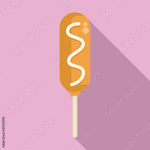 Classic corn dog on a stick is being dipped in mustard, ready to be enjoyed as a tasty snack