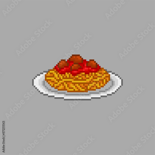 Pasta with meatballs, pixel art food
