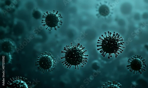 Microscopic view of floating influenza virus cells with detailed spiky surface made with Ai generative technology