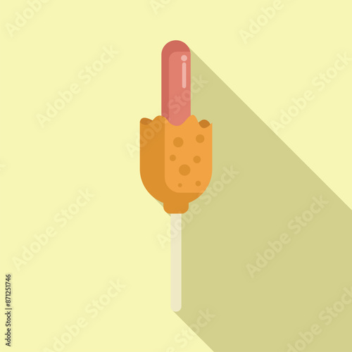 Tasty corn dog dipped in batter, deep fried, and served on a stick for a convenient and satisfying treat