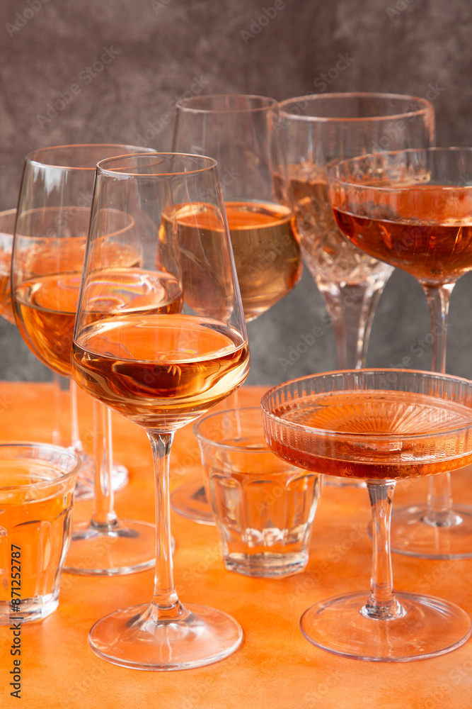 Naturally lit image of rosé wine in pretty glasses Naturally lit image of rosé wine in pretty glasses