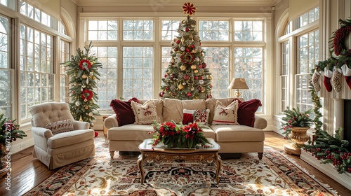 Christmas Decorated Living Room with a Christmas Tree © Kharismafajar