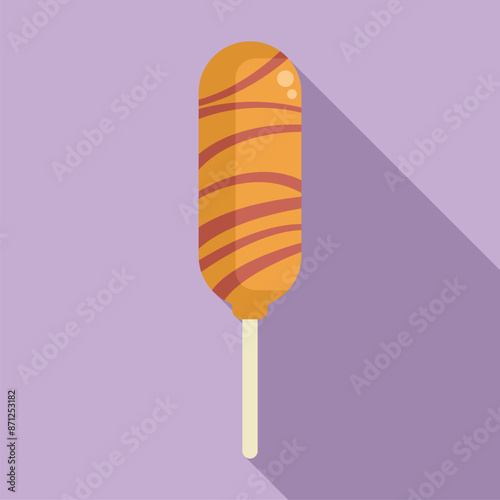 Caramel corn dog dipped in chocolate glaze on a stick, a classic sweet treat