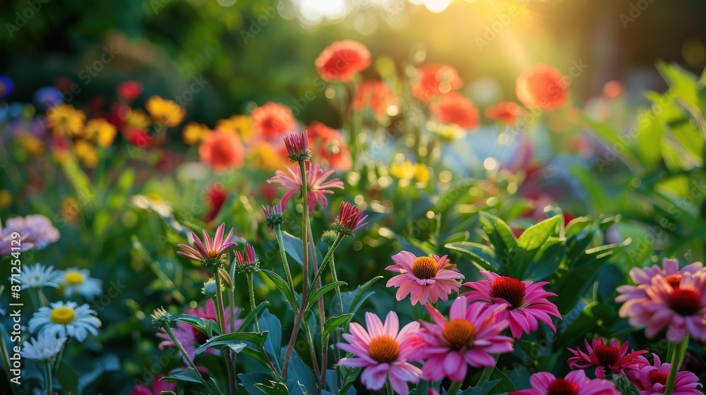 Fototapeta premium Growing flowers in a sunny garden