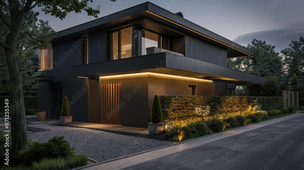 Fototapeta premium a modern city villa with a chic fence