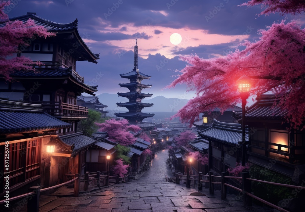 Fototapeta premium Kyoto Reverie Historical Buildings in Tonalist Light.jpeg