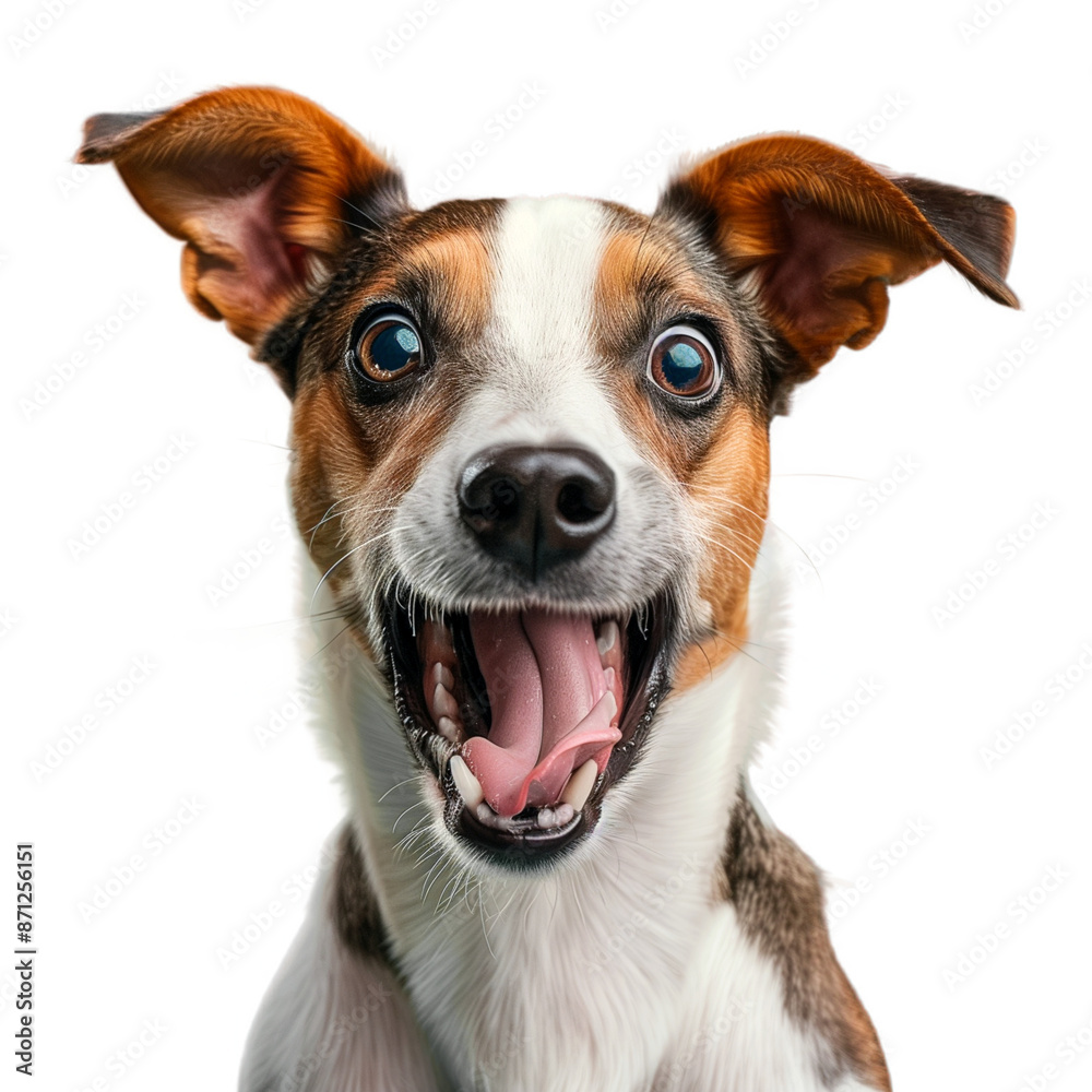 Portrait of happy dog, The dog looked shocked on transparent background Portrait of happy dog, The dog looked shocked on transparent background