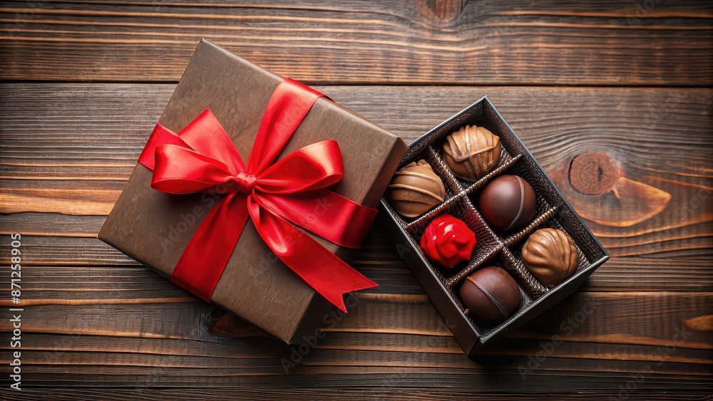 Two elegant boxes of chocolate with red bows, chocolate, boxes, red, bows, gift, present, sweet, treat Two elegant boxes of chocolate with red bows, chocolate, boxes, red, bows, gift, present, sweet, treat