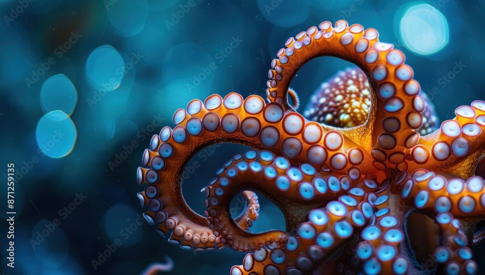 Close-up of Octopus Tentacles with a Blue Background Close-up of Octopus Tentacles with a Blue Background