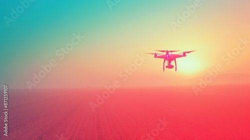 Drone flying against a vibrant sunrise, creating a sense of freedom and exploration.