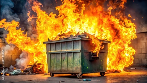 A chaotic and disastrous dumpster fire symbolizing the year 2020, chaos, disaster, flames, fire, trash, chaos photo