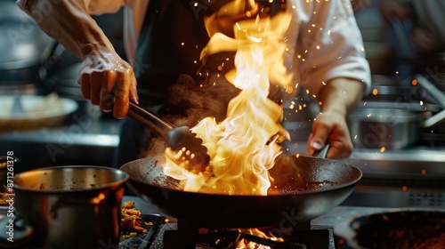 Culinary Techniques: Capture the use of culinary techniques such as flambéing, caramelizing, or plating with precision and finesse