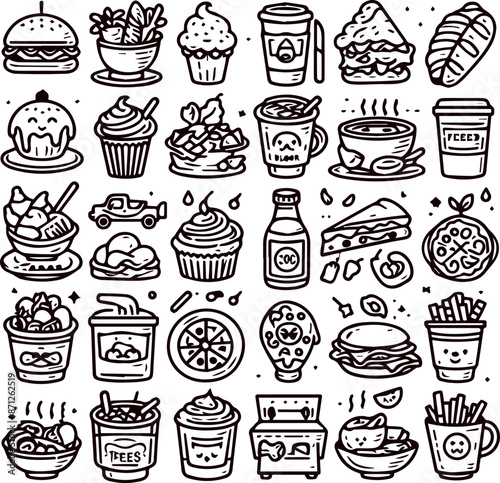 Restaurant and Food Related Line Vector Icon Set