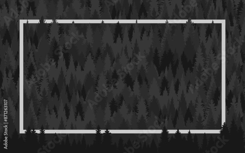 Pine forest vector border frame black background jungle woods nature presentation slide poster landscape wallpaper web cover dark grey illustration photo