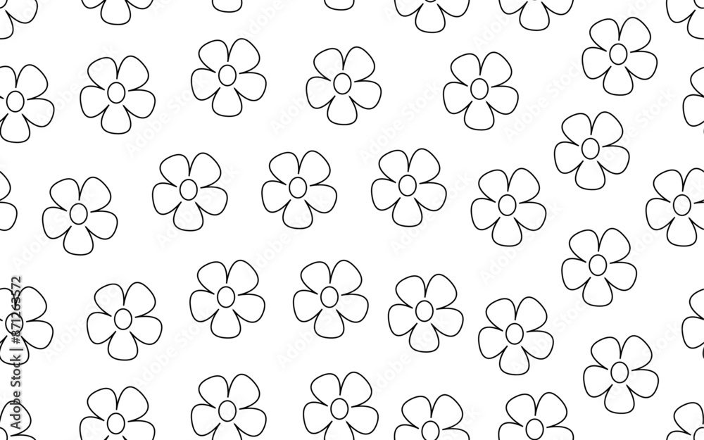 Fototapeta premium floral seamless pattern simple minimal vintage retro repeatable vector texture fabric textile paper print background wallpaper black white