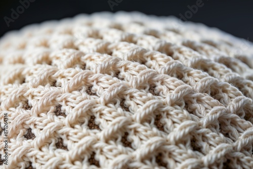 Close-Up of Intricately Crocheted Beige Yarn Fabric with Detailed Stitching