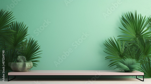 Empty abstract mint green background evoking tranquility for product display or advertisement.