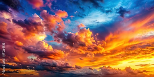 Vibrant sunset clouds in a variety of colors , Colorful, dramatic, sky, evening, dusk, weather, nature, beauty, vibrant