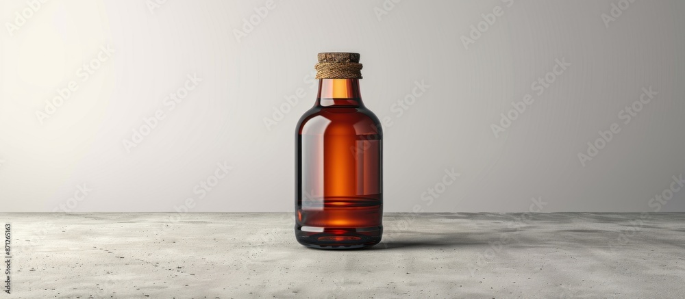 Brown Glass Bottle with Cork Stopper on a Concrete Surface Brown Glass Bottle with Cork Stopper on a Concrete Surface