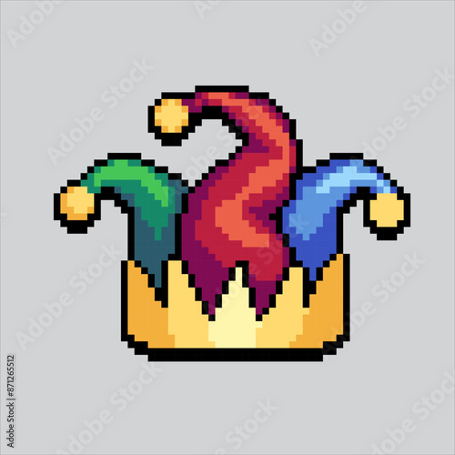 Pixel art illustration Clown Hat. Pixelated Clown Hat. Clown Hat pixelated for the pixel art game and icon for website and video game. old school retro.