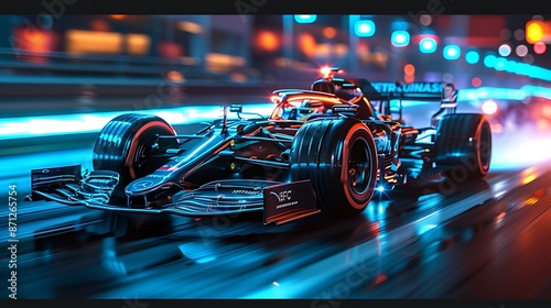 new generation futuristic cyber car in race background