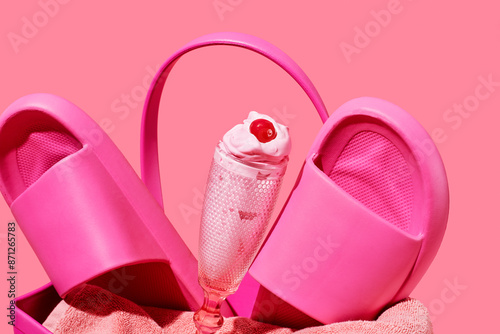 pink sandals and sundae in a pink bag photo