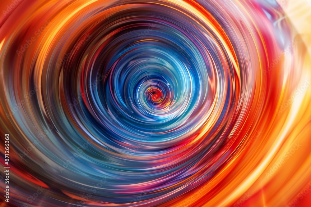 A mesmerizing spiral of vibrant colors swirling into a central point, blending blue, orange, red, and purple hues in a dynamic, abstract pattern. A mesmerizing spiral of vibrant colors swirling into a central point, blending blue, orange, red, and purple hues in a dynamic, abstract pattern.