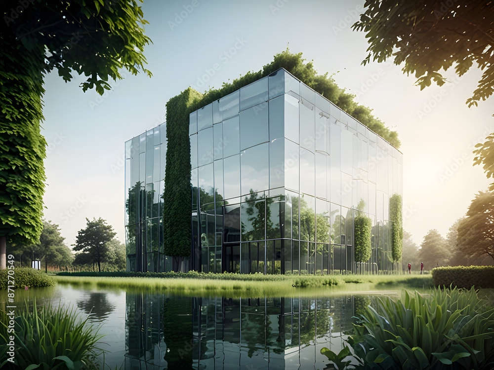 Eco-Friendly Business Architecture: Modern Glass Building with Abundant Greenery
Eco-Friendly Business Architecture: Modern Glass Building with Abundant Greenery