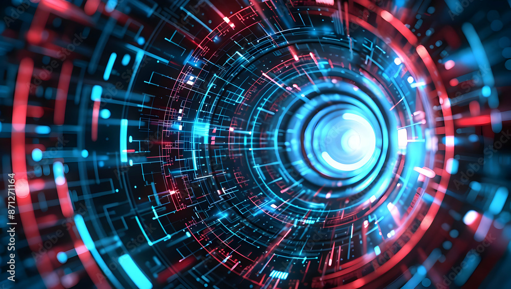Futuristic digital technology background with glowing blue and red circuitry, representing data flow and advanced computing concepts. Futuristic digital technology background with glowing blue and red circuitry, representing data flow and advanced computing concepts.