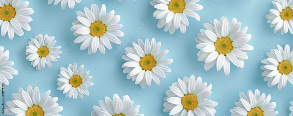 White daisies on blue background, seamless pattern. Floral design concept White daisies on blue background, seamless pattern. Floral design concept