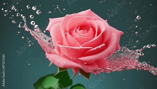 Pink Rose Splashing in Water