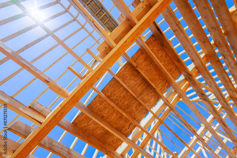 Build wooden roof beams from trusses frames with rafters joists Build wooden roof beams from trusses frames with rafters joists