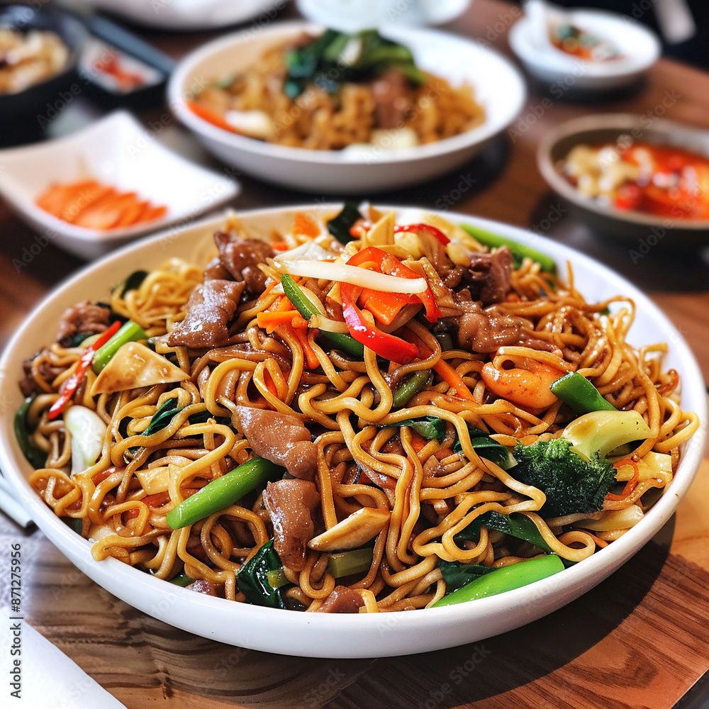 The Delectable Chow Mein & Stir-Fried Noodles of Authentic Asian Cuisine. Ideal for restaurant menus, food blogs, culinary presentations, and promotional materials The Delectable Chow Mein & Stir-Fried Noodles of Authentic Asian Cuisine. Ideal for restaurant menus, food blogs, culinary presentations, and promotional materials